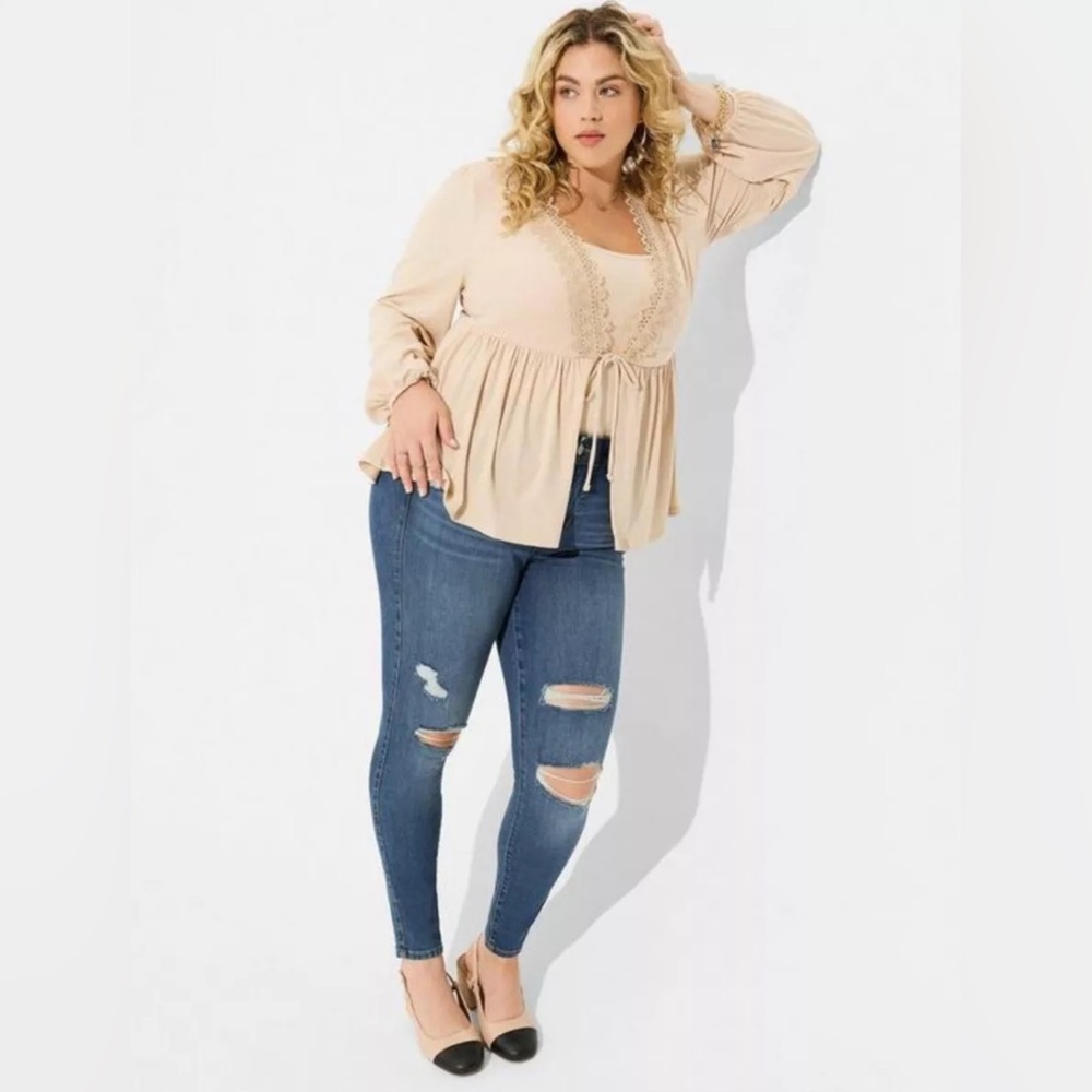 NWT Torrid Super Soft Rib V-Neck Lace Trim Tie Front Long Sleeve Top Size 2X - Picture 11 of 12